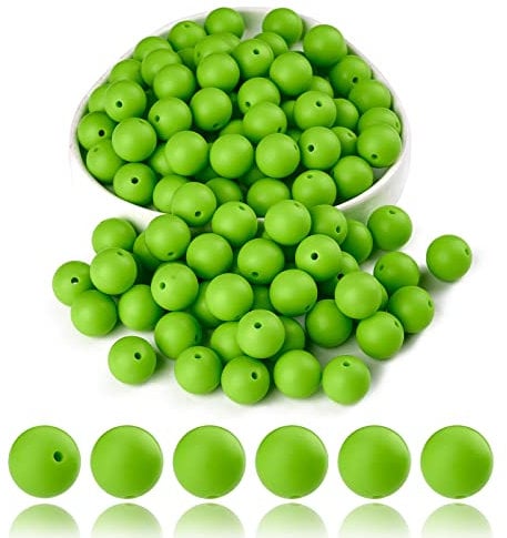 BEEFLYING 100 Pieces Silicone Beads Round Rubber Bead 15MM Loose Spacer Beads for DIY Supplies Jewelry Keychain Making (Green)