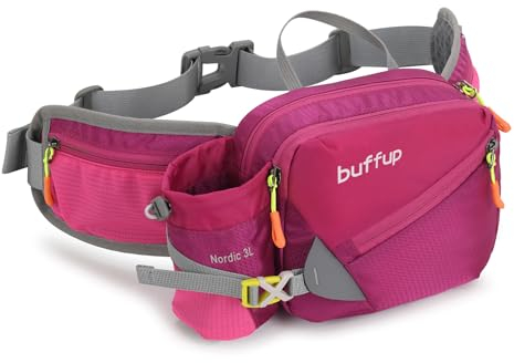 buffup® Bauchtasche mit flaschenhalter,hüfttasche Sport für Outdoor hundetraining Radfahren wandern Laufen,gürteltasche Damen Herren groß (Rose ·)