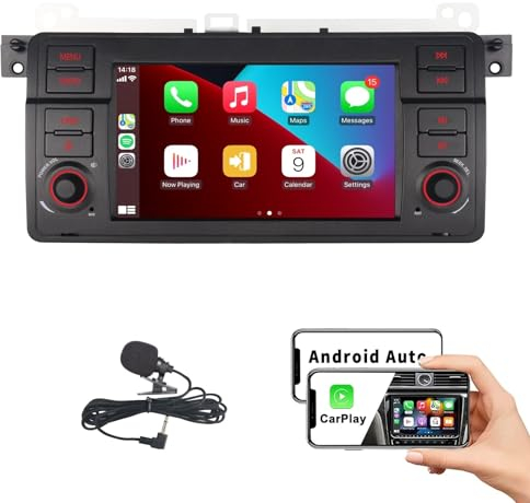 HLLECARMO 7 HD LCD Win CE BMW E46 Car Stereo con Wireless Carplay y Android Auto Bluetooth Mirror Link USB Am/FM Subw EQ para BMW E46 Serie 3 1998-2005
