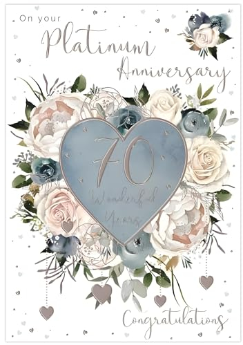 ICG 70th Milestone Platinum Anniversary Card - 70 Years - Floral Heart with a Copper Foil Finish