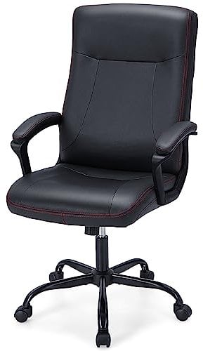 COSTWAY 350LBS Big & Tall Executive Office Chair, Height Adjustable Leathaire Computer Desk Chair with Rocking Backrest and Arms, Ergonomic Swivel Manager Task Chair for Home Office, Black
