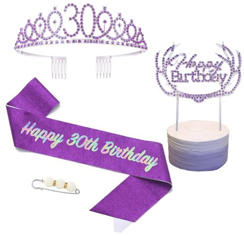 POPOYU 18 Geburtstag Krone und Schärpe Lila,Krone 18.Geburtstag,18. Geburtstag Schärpe und Tiara Kristall Kuchenaufsätze Kit,Krone 18 Geburtstag Frauen für Geburtstag Geschenk Partyzubehör Dekor
