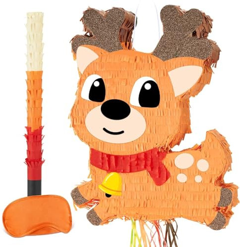 WERNNSAI Piñata de Noël avec Cordon à Tirer - Bandeau, Chauve-Souris, Joli Renne pour Jeux de Fête, Décorations d'Intérieur et Cadeau