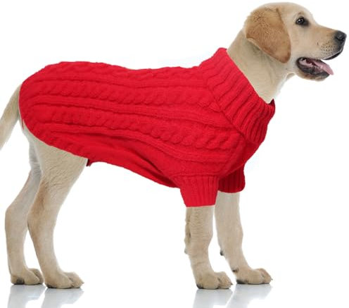 LiebeDD Hundepullover Weihnachten - Winter Warm Weihnachtspullover Hund mit Geschirrloch Strick Hundepulli für Kleine Mittelgroße Grosse Hunde Dog Sweater (Weihnachts Rot 2XL)