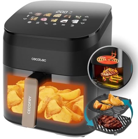 Cecotec Friggitrice ad Aria 6.5 Litri - Air Fryer Cecofry&Grill Smokin' 6500. 2200W, Piastra - Grill, Doppia Resistenza, Affumicatore Integrato, Temperatura Regolabile 40-200°C, 10 Menu