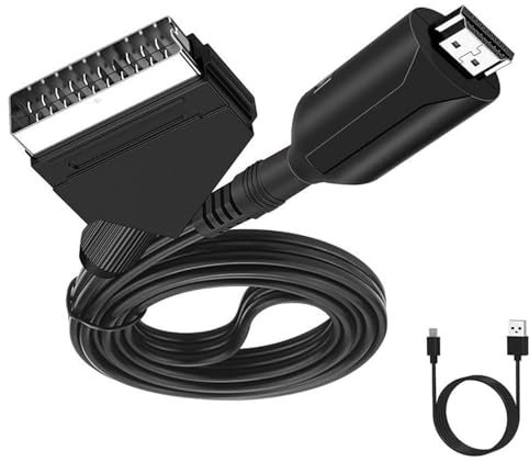 Generico Cavo SCART a HDMI: Convertitore All in One SCART a HDMI, Adattatore da Scart a Hdmi con cavo HDMI e cavo Scart Full HD 1080P/720P Video Audio Convertitore per HDTV STB VHS PS3 Sky