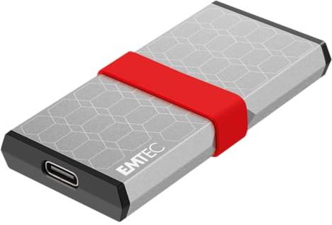 EMTEC - Tragbare SSD X205 Mini – 512 GB – bis zu 1100 MB/s Lesen – USB-C 3.2 Gen2 – Aluminiumgehäuse – kompakt und leicht – hohe Übertragungsgeschwindigkeit