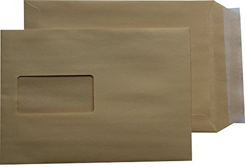 1000 St. Versandtaschen Briefumschläge C5 A5 braun haftklebend mit Fenster 162 x 229 mm HK