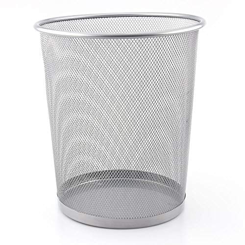 Set of 4 Silver Waste Paper Rubbish Bin Basket - Wire Mesh Trash Bin for Office, Bedroom, Bathroom, Lounge, University Dorm Rooms - Modern & Space-Saving with Solid & Stable Base, Heavy Duty Metal