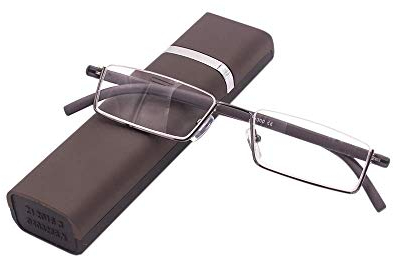 KoKoBin Lesebrille mit Ultraleichtem TR90 Rahmen Lesehilfe Halbbrille aus Metallrahmen mit Halbrahmen Sehehilfe mit Brillenetui für Damen und Herren(Braun,+2.0)