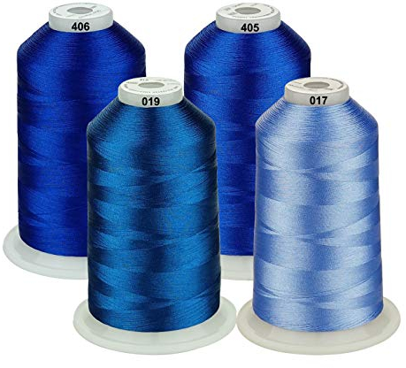 Simthread Maschinenstickgarn 5000M Spulen Set Polyester Stickgarn für Brother, Babylock, Bernette, Janome, Kenmore, Singer, W6 N 5000 Stickmaschine und Nähmaschine (4 Blau)