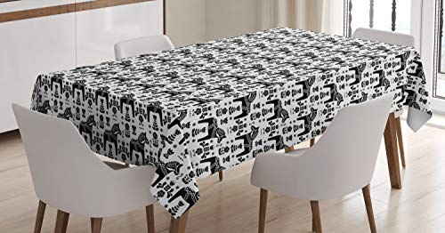 ABAKUHAUS nordisch Tischdecke, Schwede Dala Pferde, Schmutzabweisend Pflegeleicht Waschbar Druck Mit Klaren Farben ohne Verblassen, 140 x 240 cm, Dunkelschwarz Weiß