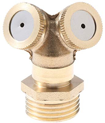 TOOLSTAR Sprühnebeldüse, 2 Löcher Messing Nebeldüse Garten Sprinkler Bewässerung Fitting Wasseranschluss mit 1/2 Zoll Adapter für Outdoor Garten - 1 Stück