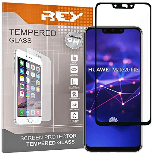 REY 2X Protector de Pantalla 3D para Huawei Mate 20 Lite, Negro, Protección Completa, 3D / 4D / 5D