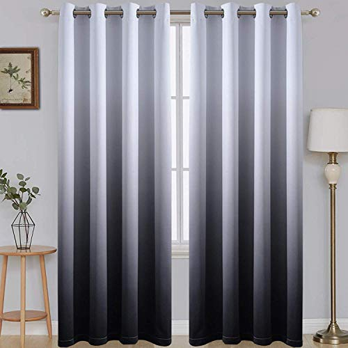 SimpleHome Ombré-Verdunkelungsvorhänge, Farbverlauf Weiß zu Schwarz, lichtblockierend, wärmeisolierend, Ösen, für Schlaf- und Wohnzimmer, 2 Bahnen, ca. 130 cm x 245 cm Länge