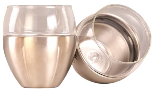 Gteller 250ml Three-ply Stemless Wine Glasses With Double Wall stainless steel Insulated Cup Outside, Perfect for Wine, Coffee, Drinks, Champagne, Cocktails, Whiskey (Stainless steel)