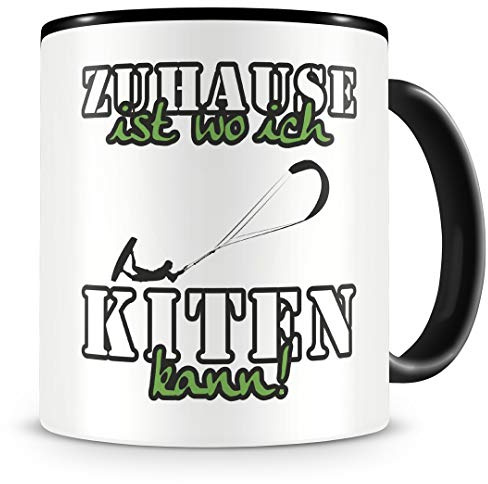 Samunshi® Kiten Tasse mit Spruch Zuhause ist Kiten Geschenk für Kite Fans Kaffeepott Kaffeebecher Kaffeetasse groß Lustige Tassen zum Geburtstag schwarz 300ml