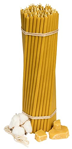 Diveevo Kirchliche Bienenwachskerzen №40-100 Stk. I hochwertige Ritualkerzen L-26,5 cm Ø-7,15 mm I 120 Min Brenndauer in honigelb I 1 kg dünne Griechische Kerzen tropf- & rauchfrei