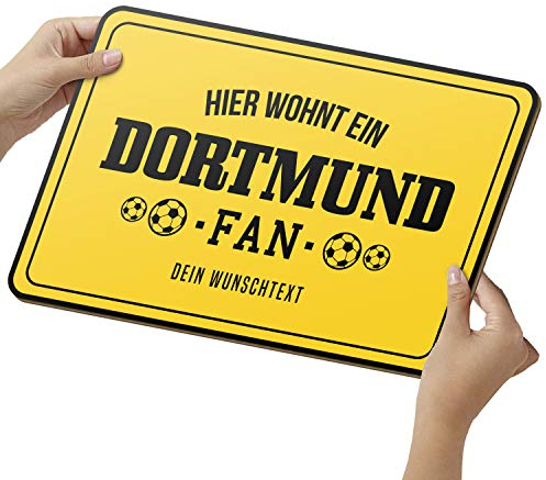 Fussball Dortmund Schild aus Holz- personalisierbares Geschenk - opt. Beleuchtung - Wohnzimmer Deko - personalisierbar zum Hinstellen/Aufhängen - Dortmund Geschenk - persönliches Geschenk