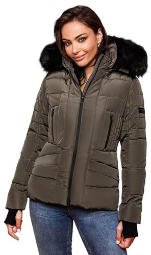 Navahoo Damen Winter Jacke warm gefüttert Teddyfell Stepp Winterjacke B361 [B361-Adele-Anthrazit-Gr.M]