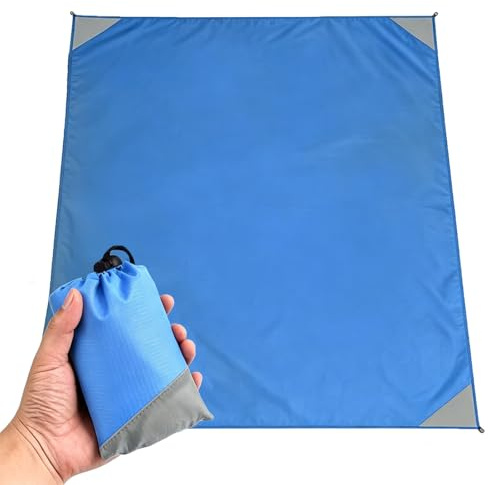 Gadom Picnic Blanket Waterproof, Pocket Beach Blanket 140 x 150cm Foldable Sandproof Ground Sheet Camping Beach Mat for Outdoor Camping Hiking Beach Family Picnic Essential for 1-2 People