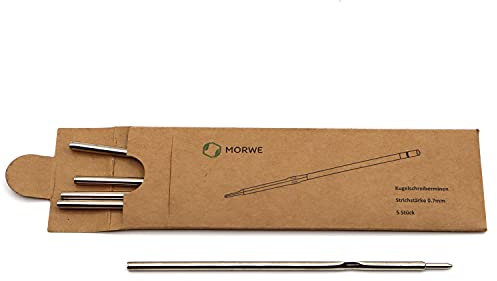 MORWE – Kugelschreiberminen blau/ 5er Set Standard Minen A2/ X10 passend für viele Kugelschreiber/Kugelschreiber-Minen aus Metall für nachfüllbare, nachhaltige Kugelschreiber blaue Tinte