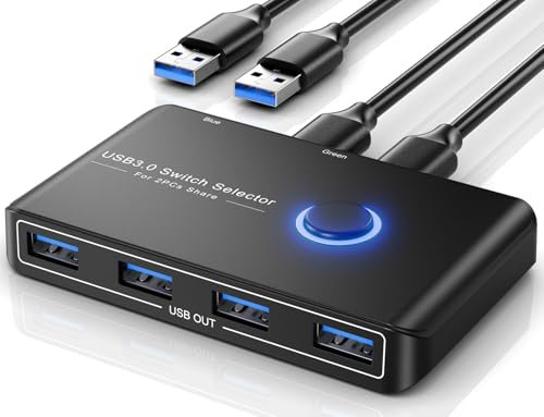 USB 3.0 Switch, 4 Port USB Switcher for 2 Computer, 5Gbps High-Speed Peripheral usb Switch Selector Sharing Mouse Keyboard Printer, Compatible with Windows Linux Mac, 2 Pack usb Cables A to A