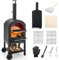 Giantex Forno per pizza all'aperto, a legna con copertura impermeabile, pietra per pizza e buccia, 2 strati in acciaio con ruote, per barbecue, campeggio, feste in cortile