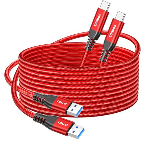 Cable USB C rojo de 10 pies, transferencia de datos de 10 Gbps, cable de sincronización USB 3.2 Gen 2 a USB C, cable de carga rápida para iPhone 16 Pro, Samsung Galaxy S23, controlador PS5, cámara web