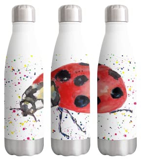 Vixar Ladybird Lady Bug Wildlife Watercolour Rainbow Art Bottle Double Wall Insulated Stainless Steel Sport Drinks 500ml White Gift Ideal for School Work Office Oudoor Sports Keeps Hot and Cold Drinks