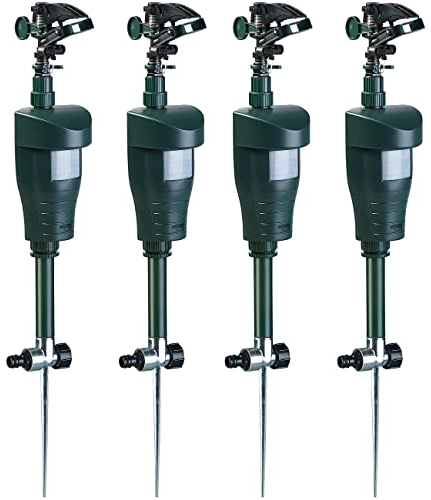 Royal Gardineer Marderschreck mit Wasser: 4er-Set Wasserstrahl-Tierschrecke, PIR-Sensor, Batteriebetrieb, 120 m² (Bewässerung mit Bewegungsmelder, Tierschreck als Teichschutze, Rasensprenger)