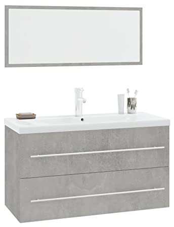 vidaXL Conjunto de Muebles de Baño 3 Piezas Espejo Lavabo Armario Mobiliario Almacenamiento Inferior Aseo Pared Cajones Estantes Gris Hormigón