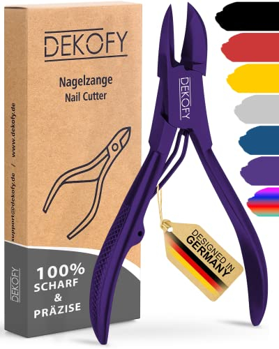 DEKOFY Nagelzange Edelstahl 11,5CM - Extra scharfe Nagelschere mit präzisem Schnitt - Fußnagelschere für dicke Nägel - Fußpflege, Nagelpflege, Pediküre, Nagelknipser Fußnägel, Nagelschneider, Violett