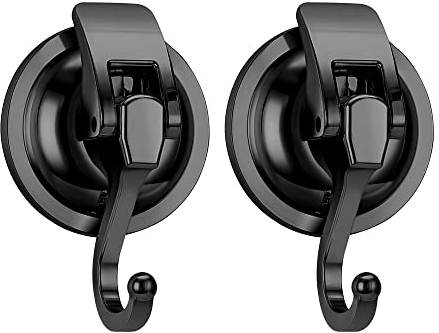 QZDAFFIC 2 PCS Suction Hooks, Vacuum Suction Cup Hooks for Hanging Heavy Duty Hook, Waterproof Shower Hooks Extra Strong with Maximum Load 5KG for Bathroom Kitchen Window Wreath (Black)