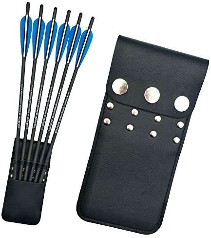 wolfman Bogenschießen Tasche Pfeilköcher Leder Pfeilhalter 6 Stück Schießen Armbrust Pfeile Zurück Pfeilköcher zum Schießen Jagdzubehör (Schwarz)