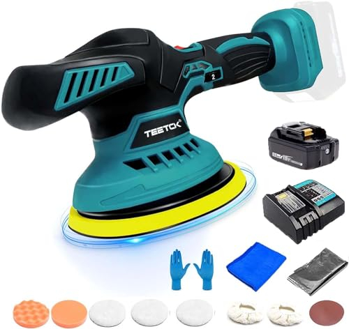 Akku Poliermaschine, kompatibel mit Makita Bürstenlo, mit 1x5500mAh Akku und DC18RC Ladegerät,125mm Polieren Pad zum Entfernen von Farbe und Mörtel , zum Polieren, Schleifen