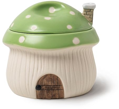 RESVUGA French Onion Soup Bowl with Lid, Ramekin, Funny Mushroom House Style Novelty Bowl, Lava Cakes, Creme Brulee, Egg Cooker. with Heat Dissipation Vents, 320 ml. (Green)