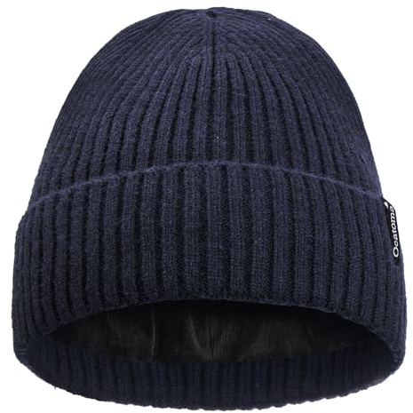 Ocatoma Beanie für Herren und Damen, Wintermütze mit Bündchen und warmem Futter, weiche Skimütze, Uni-Kappe, Geschenke für Männer und Frauen, navy, Einheitsgröße