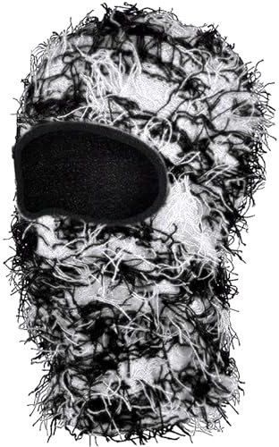 Schwarz Weiß Distressed Balaclava Sturmhaube Gesichtsmaske Skimaske Gestrickt Balaclava Shiesty Vollgesichts Maske Winter Winddicht Beanie Halswärmer für Damen Herren