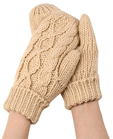DUHGBNE Winterhandschuhe für Damen, warmer Handschuh, winddicht, elastisch, SMS, schwarze Handschuhe, Damen Armstulpen Hautfarben (Beige, One Size)