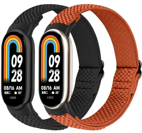 BTTNG Elastische Nylon Armband Nur Kompatibel mit Xiaomi Smart Band 10/9/8, Verstellbare Dehnbare Armbänder Sport Ersatz Armband für Xiaomi Mi Band 8/Mi Band 9/Mi Band 10 Herren Damen (2 Stück)