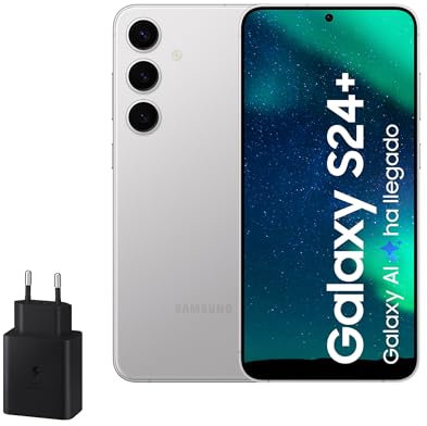 Samsung Galaxy S24+ y Cargador 45W, Móvil con IA, Smartphone Android, 12GB RAM Más Rápida, 256GB Almacenamiento, Cámara 50MP, Gran Pantalla, Batería Larga Duración, Gris Marble (Versión Española)