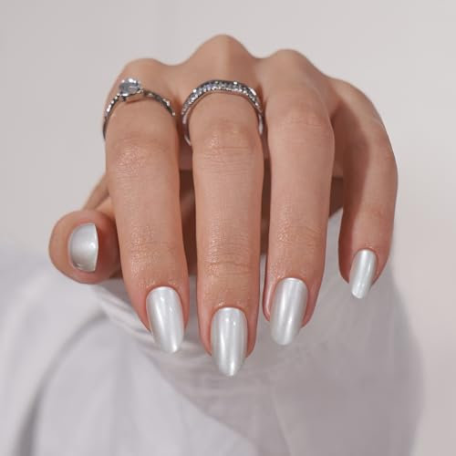BTArtbox Press On Nails Short - 30 Pcs Pearl White Stick on Nails for Women, Natural False Nails with Glue, Reusable Glue On Fake Nails in 15 Sizes, A Hidden Gem