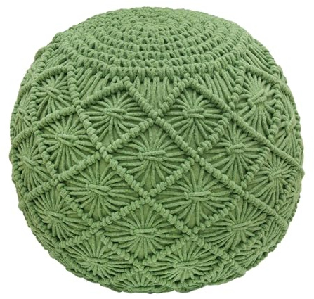 COTTON CRAFT Geflochtener Makramee-Pouf – gestrickte Baumwollkordel, bequemer, runder Dori-Pouf – vorgefüllter Ottoman-Fußstütze, Sitzsack – gefüllter Boho-Sitzsack mit marokkanischem Akzent –