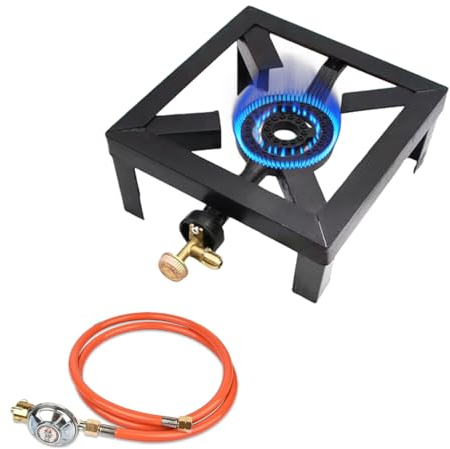 Yunzkuk Réchaud à gaz d'extérieur 8 kW en fonte - 25 x 25 x 11 cm - Avec tuyau de gaz de 1,5 m et régulateur de pression de gaz de 50 mbar - Régulateur constant