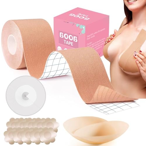 ZXZH Klebe BH Push Up Boob Tape - Brust Tape für Grosse Brüste - Boobietape - Unsichtbar Silikon Nipple Cover, Nippelpads und Fashion Tape Set