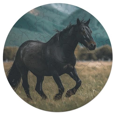 68 PCS Jigsaw Puzzle for Adults Personalized Picture Puzzle Horse Crossing Field Customized Wooden Puzzle for Family, Birthday, Wedding, Game Nights Gifts Animal Alien Shape Puzzle