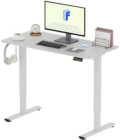 FLEXISPOT 120x60cm Escritorio Eléctrico Ajustable en Altura, Escritorio Elevable Eléctrico Standing Desk Escritorio para Computadora con Gancho, Función de Memoria, para Oficina y Dormitorio, Blanco