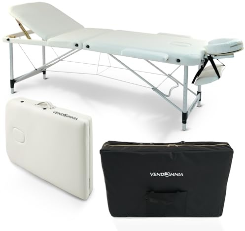 VENDOMNIA Mobile Massageliege - Aluminium mit 3 Zonen höhenverstellbar inkl. hochwertiger Kopfstütze Tasche Armlehnen - Farbwahl Klappbar, Massagetisch Massagebett Massagebank Behandlungsliege