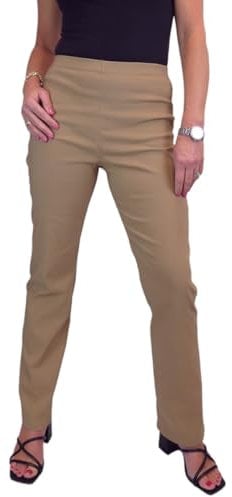 Paulo Due Women's Elasticated Waist Trousers Pull On High Waist Straight Leg Trousers Evening Day Office Work Camel Beige 8-22 (12)